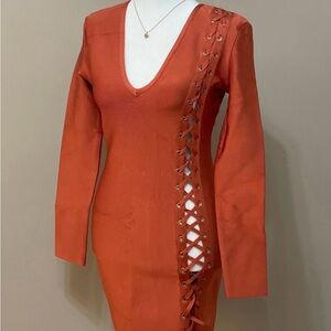 Elegant Orange Lace-Up Dress